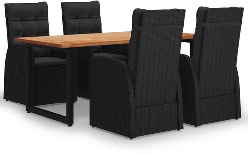 5-piece garden dining set with cushions polyrattan black , 3070697 - Garden Furniture - Main image