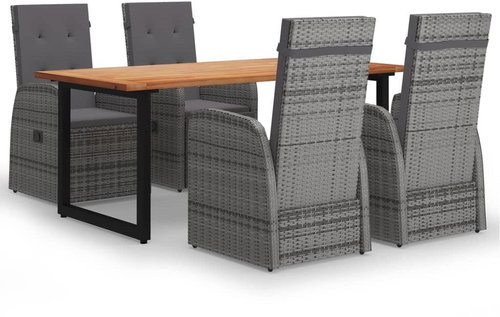 5-piece garden dining set with cushions polyrattan grey , 3070698 - Garden Furniture - Main image
