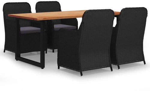 5-piece garden dining set with cushions polyrattan black , 3070700 - Garden Furniture - Main image