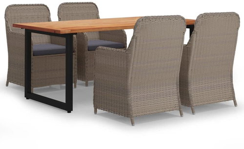 5-piece garden dining set with cushions polyrattan brown , 3070701 - Garden Furniture - Main image
