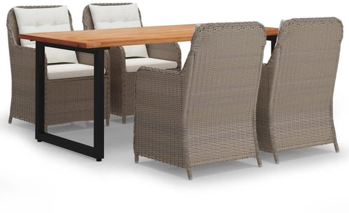 5-piece garden dining set with cushions polyrattan brown , 3070702 - Garden Furniture - Main image