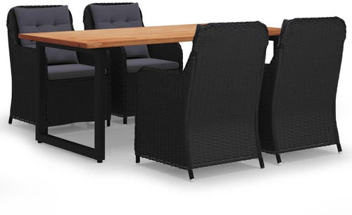5-piece garden dining set with cushions polyrattan black , 3070703 - Garden Furniture - Main image