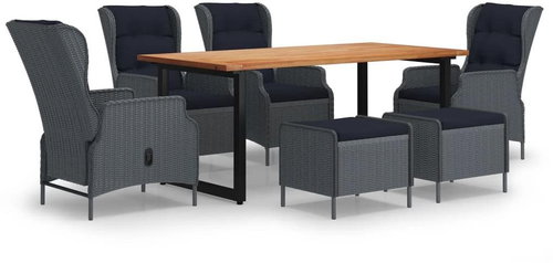 7-piece garden dining set with cushions polyrattan dark grey , 3070704 - Garden Furniture - Main image