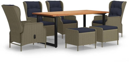 7-piece garden dining set with cushions polyrattan brown , 3070706 - Garden Furniture - Main image