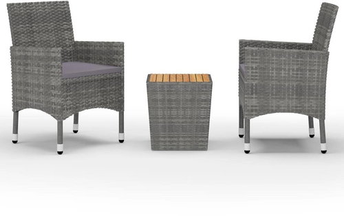 3-piece bistro set polyrattan and acacia wood grey, 3058363 - Garden Furniture - Main image