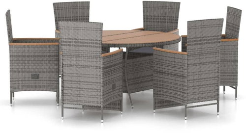 7-piece garden dining set with cushions polyrattan grey, 3059361 - Garden Furniture - Main image