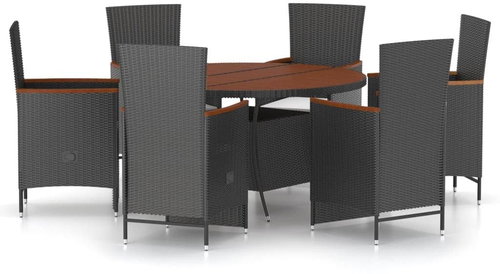 7-piece garden dining set with cushions polyrattan black, 3059363 - Garden Furniture - Main image