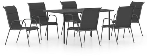 7 Piece Garden Dining Set Steel Black, 3073480 - Garden Furniture - Main image