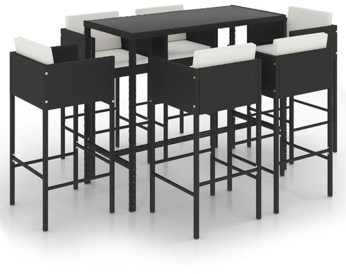 7dílný zahradní barový set s poduškami polyratan černý, 3094796 - Zahradní nábytek - Main image