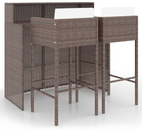 3dílný zahradní barový set s poduškami polyratan hnědý, 3094806 - Zahradní nábytek - Main image