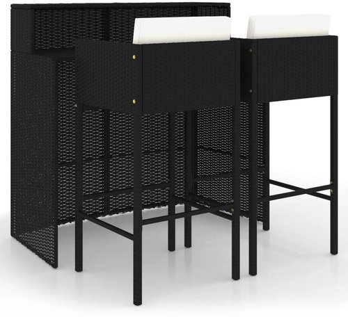 3dílný zahradní barový set s poduškami polyratan černý, 3094807 - Zahradní nábytek - Main image