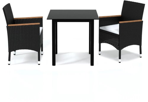 3-piece garden dining set with cushions polyrattan black , 3094997 - Garden Furniture - Main image