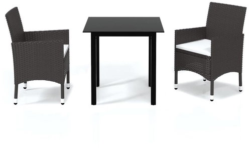 3-piece garden dining set with cushions polyrattan brown , 3094991 - Garden Furniture - Main image