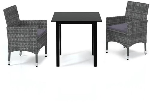 3-piece garden dining set with cushions polyrattan grey , 3094979 - Garden Furniture - Main image