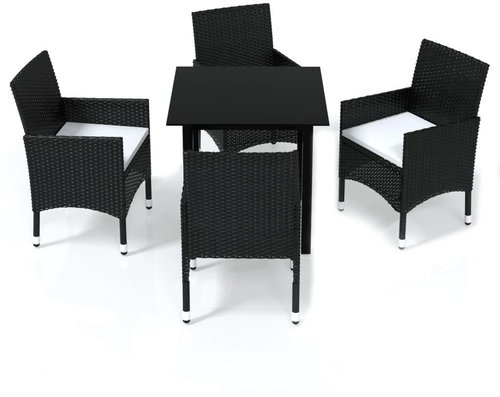 5-piece garden dining set with cushions polyrattan black , 3094974 - Garden Furniture - Main image