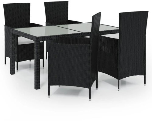 5-piece garden dining set with cushions polyrattan black, 3094827 - Garden Furniture - Main image