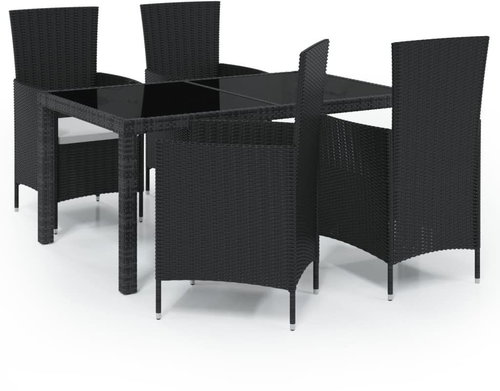 5-piece garden dining set with cushions polyrattan black, 3094843 - Garden Furniture - Main image