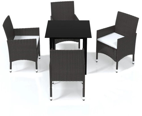 5-piece garden dining set with cushions polyrattan brown , 3094992 - Garden Furniture - Main image