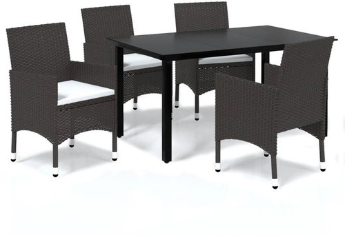 5-piece garden dining set with cushions polyrattan brown , 3094993 - Garden Furniture - Main image