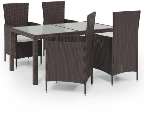 5-piece garden dining set with cushions polyrattan brown, 3094819 - Garden Furniture - Main image