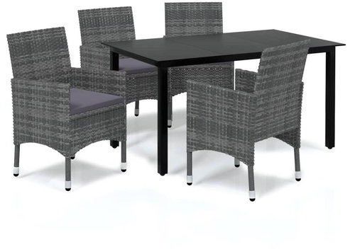 5-piece garden dining set with cushions polyrattan grey , 3094981 - Garden Furniture - Main image