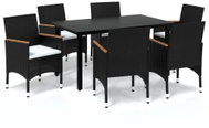 7-piece garden dining set with cushions polyrattan black , 3095000 - Garden Furniture