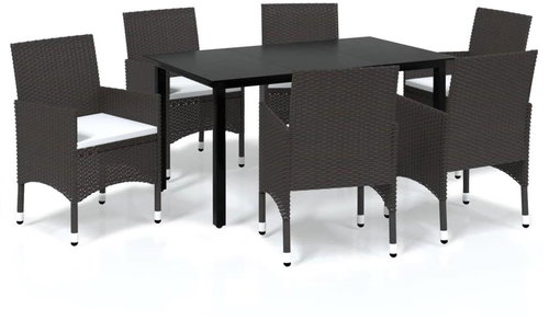 7-piece garden dining set with cushions polyrattan brown , 3094994 - Garden Furniture - Main image