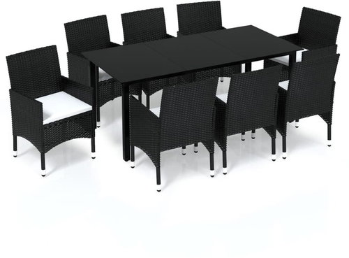 9-piece garden dining set with cushions polyrattan black , 3094978 - Garden Furniture - Main image