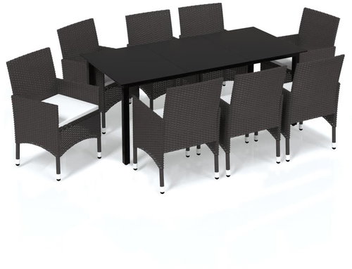 9-piece garden dining set with cushions polyrattan brown , 3094996 - Garden Furniture - Main image
