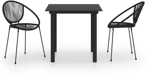 3-piece garden dining set PVC rattan black, 3060225 - Garden Furniture - Main image