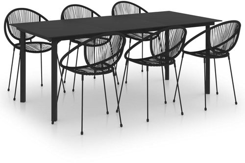 7-piece garden dining set PVC rattan black, 3060229 - Garden Furniture - Main image