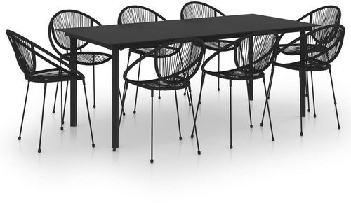 9-piece garden dining set PVC rattan black, 3060230 - Garden Furniture - Main image
