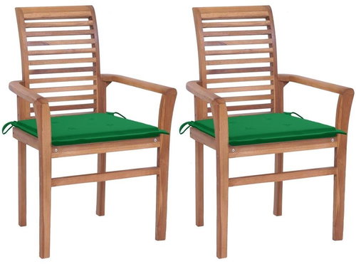 Jídelní židle 2 ks zelené podušky masivní teak, 3062600 - Zahradní židle - Main image