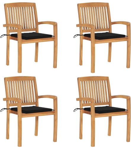 Stohovatelné zahradní židle s poduškami 4 ks masivní teak, 3073217 - Zahradní židle - Main image