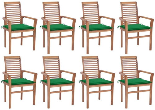 Jídelní židle 8 ks zelené podušky masivní teak, 3072978 - Zahradní židle - Main image