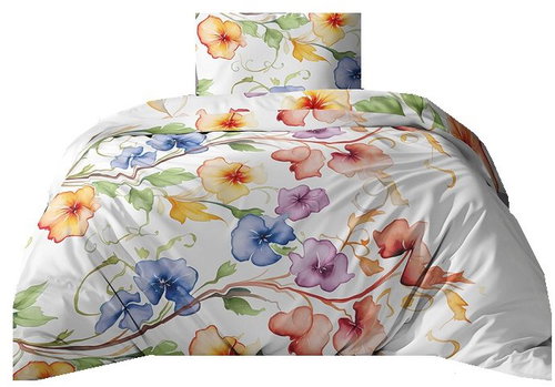 4sleep Bavlněné saténové povlečení 140 × 200, 70 × 90 cm, vodové květy barevné na bílé - Bed Linen - Main image