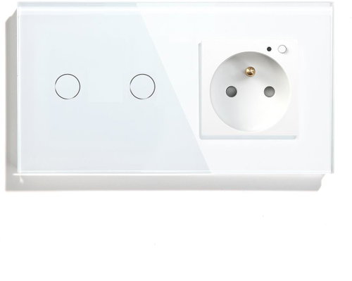 iQtech Millennium SKIM2W, Smartlife chytrý Wi-Fi 2× vypínač + zásuvka F s měřením spotřeby, 16 A, bí - Smart Socket - Main image