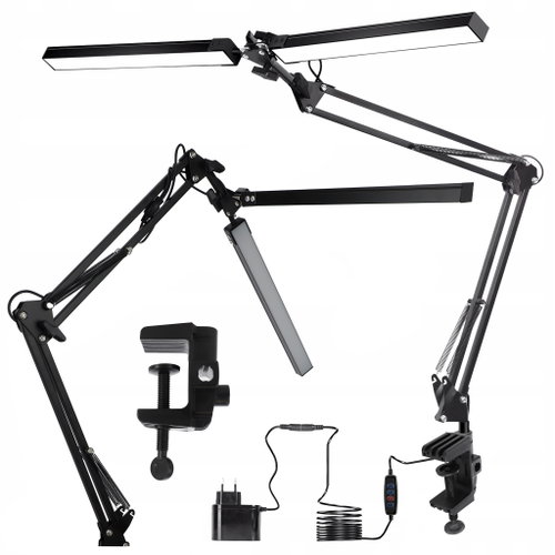 SMART LED Stolní pracovní LED lampička s klipem CCT/2 × 10 W/2 × 300 Lm/USB/černá barva - Table Lamp - Main image
