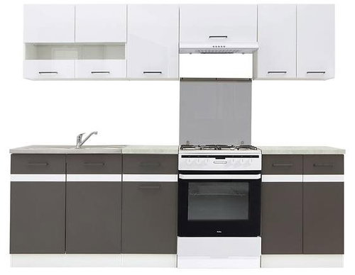 Nejlevnější nábytek Jamison 240 cm, korpus bílý, dvířka bílý lesk, šedý wolfram, PD dekor beton - Kitchen Unit - Main image
