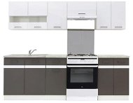Nejlevnější nábytek Jamison 240 cm, korpus bílý, dvířka bílý lesk, šedý wolfram, PD dekor beton - Kitchen Unit