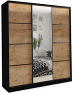 Šatní skříň Nejlevnější nábytek Harazia 150 se zrcadlem - černý mat / dub lefkas - Šatní skříň