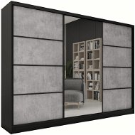 Nejlevnější nábytek Harazia 280 so zrkadlom – čierny mat// betón - Šatníková skriňa