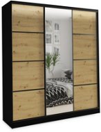 Nejlevnější nábytek Harazia 150 se zrcadlem - černý mat / dub artisan - Šatní skříň
