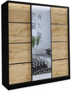 Nejlevnější nábytek Harazia 150 so zrkadlom – čierny mat/dub wotan - Šatníková skriňa