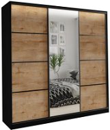 Nejlevnější nábytek Harazia 200 so zrkadlom – čierny mat/dub lefkas - Šatníková skriňa
