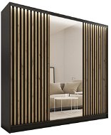 Nejlevnější nábytek Insular 3D 200 so zrkadlom – čierny matný/dub artisan - Šatníková skriňa