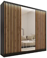 Šatníková skriňa Nejlevnější nábytek Insular 3D 200 so zrkadlom – čierny matný/dub wotan - Šatní skříň