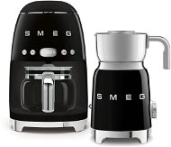 SMEG 50's Retro Style 1,4l filteres kávéfőző 10 fekete csészével + SMEG 50's Retro Style 0,6l fekete tejhabosító - Szett