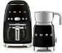 SMEG 50's Retro Style 1,4l filteres kávéfőző 10 fekete csészével + SMEG 50's Retro Style 0,6l fekete tejhabosító - Szett