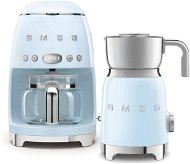 SMEG 50's Retro Style 1,4l filteres kávéfőző 10 pasztell kék csészével + SMEG 50's Retro Style 0,6l pasztell kék tejhabosító - Szett
